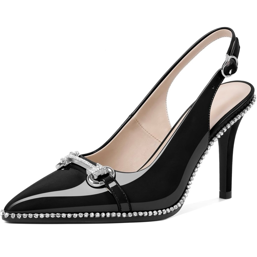 Chic Black Slingback Heels with Rhinestone Detail